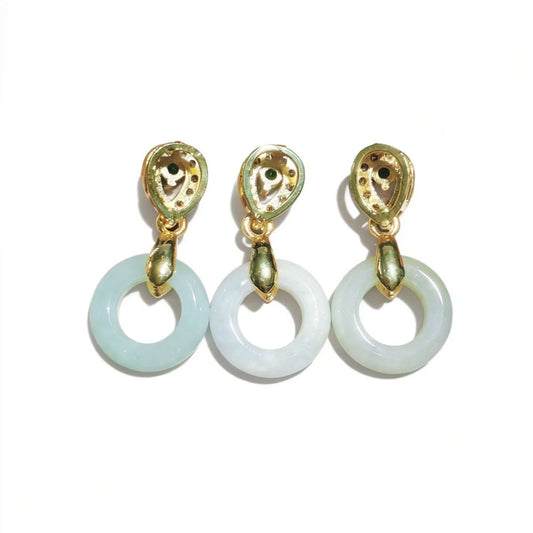 Gold Plated Snake Head Pendant with White Jade Circle and Green Zircon Accent | Luxury Vintage Style Jewelry