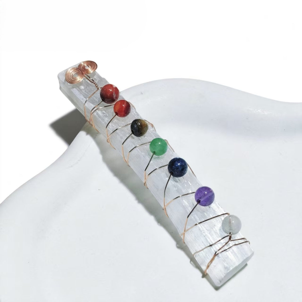 Natural Raw Selenite Stick Stone Pendants for Women Wire Wrapped 7 Chakra Crystal White Color