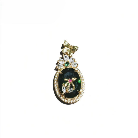 High-end Luxury Oval Seiko Inlay Green Zircon With Flower&butterfly Design Pendants Gold-plated Accessories For Women Jewelry Gifts