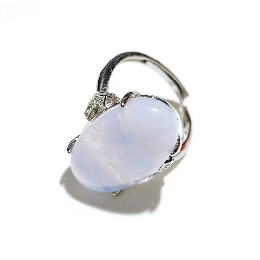 Blue Lace Agate Rings Handmade Oval Cut Silver Plated Jewelry For Women