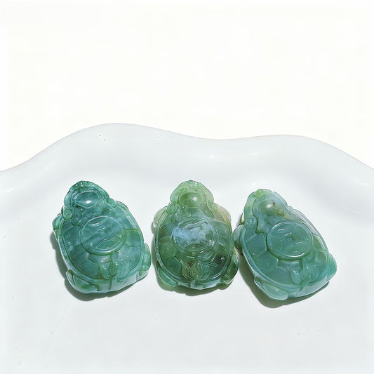1Pc Emerald Jade Dragon Turtle Shape Pendants Healing Crystal Necklace