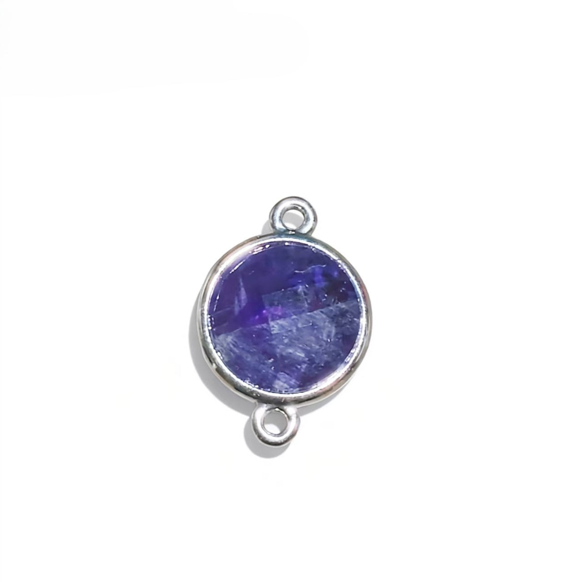 1Pc Natural Crystal Facted Round Silver Double Buckle Pendants For DIY Fashion Necklace Accessor
