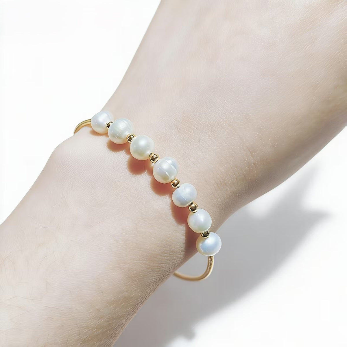 Natural Peral Wire Wrapped Cuff Bangle Adjustable Size For Women Gold Plated jewelry