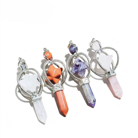 Merkaba Star Hexagon Pillar Pendants Crystal Chain Necklace For Women Men Girls Gifts