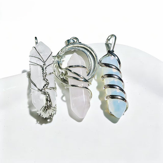 Hexagonal Prise Crystal Silver Wire Wrapping Pendants For Necklace Gifts