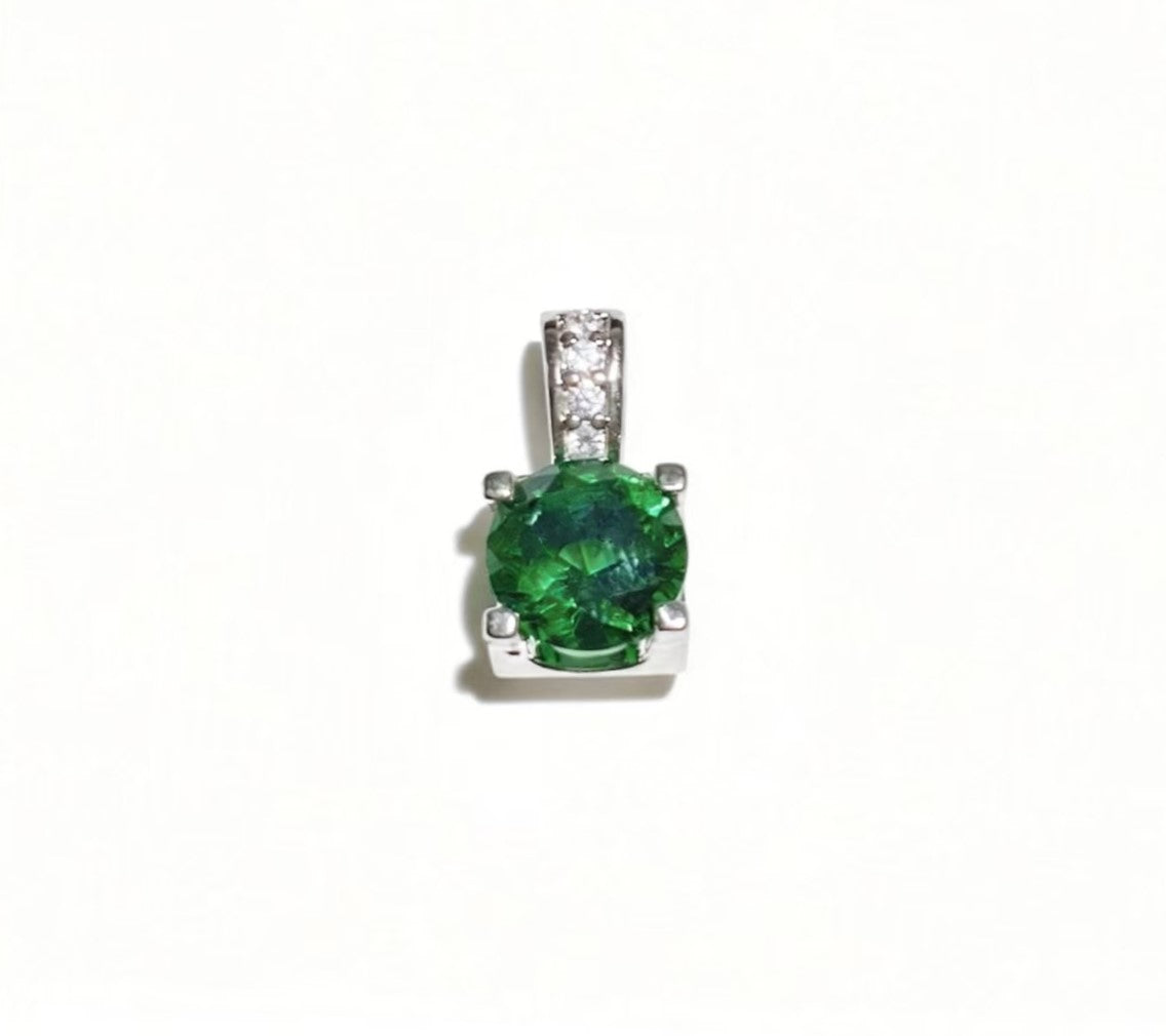 Four-Prong Setting Multi-Color Zircon Pendant, Platinum-Plated Silver Minimalist Necklace Charm
