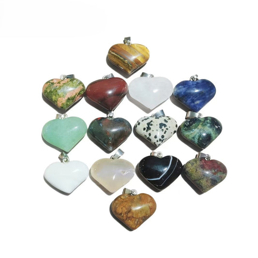 Natural Crystal Heart Shape Pendant, Assorted Gemstone Crescent Charms for Jewelry Making