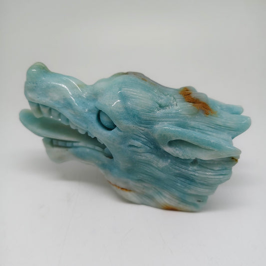 374.1g natural carribean calcite dragon head carving ornaments healing