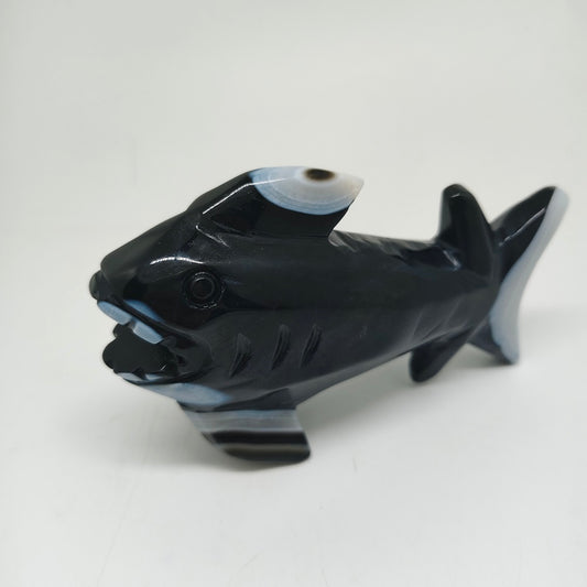 black agate shark carving ornaments healing 231.9g