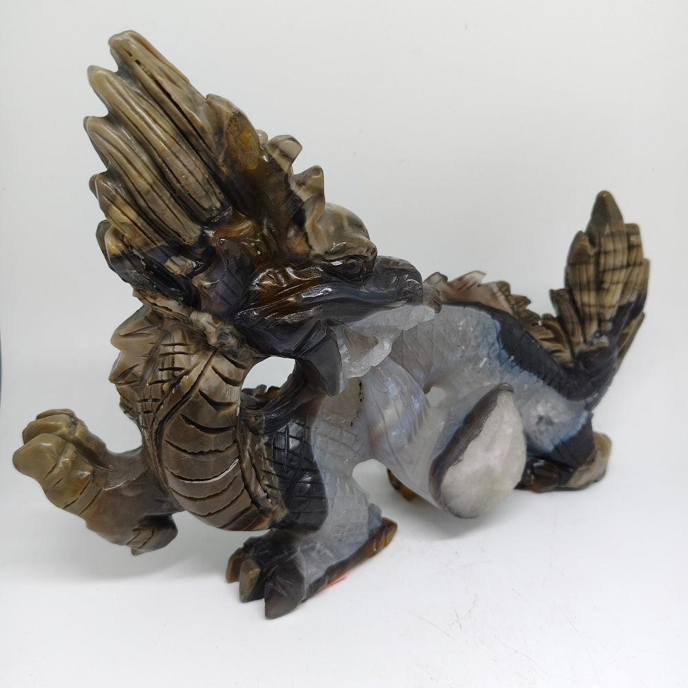 volcanic agate dragon carving ornaments healing 1.85kg
