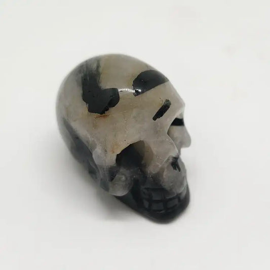 natural black tourmaline skull carving ornaments healing 87g