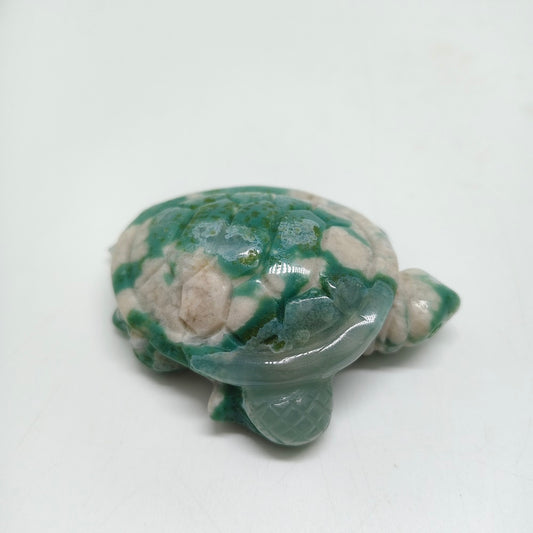 green flower agate turtle carving healing 89.9g