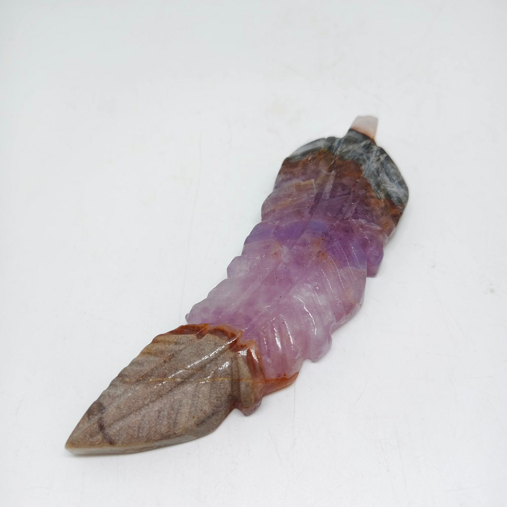natural amethyst agate leaves carving ornaments healing 89g