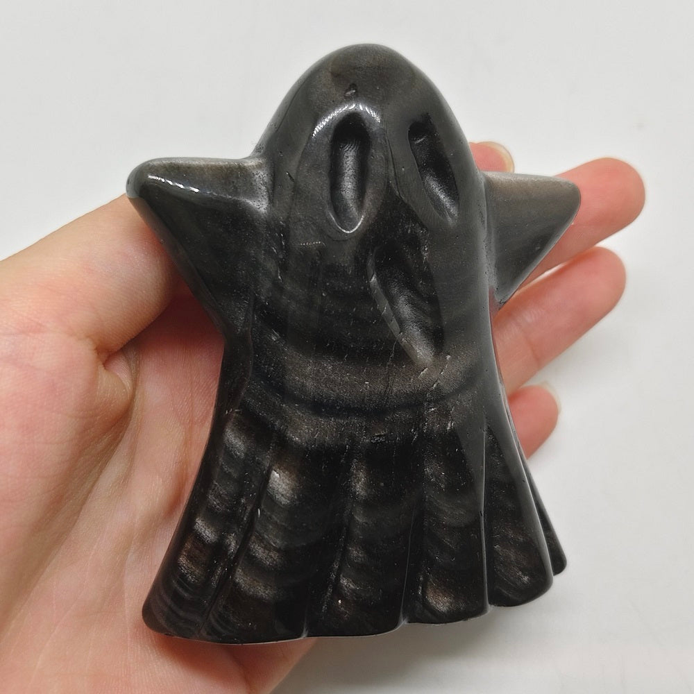 natural silver obsidian ghost carving ornaments healing 165g