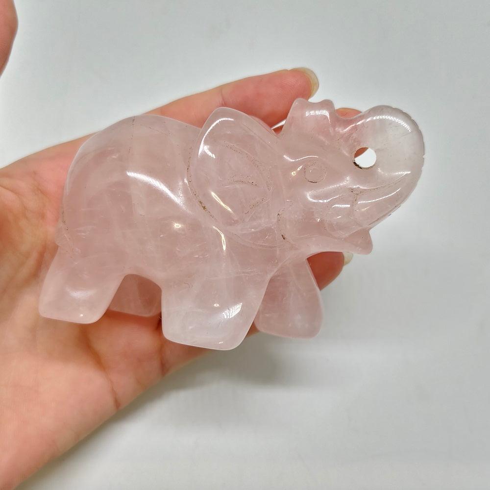 rose quartz elephant carving ornaments healing 180g