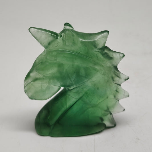 green fluorite unicorn head carving ornaments healing 98.4g