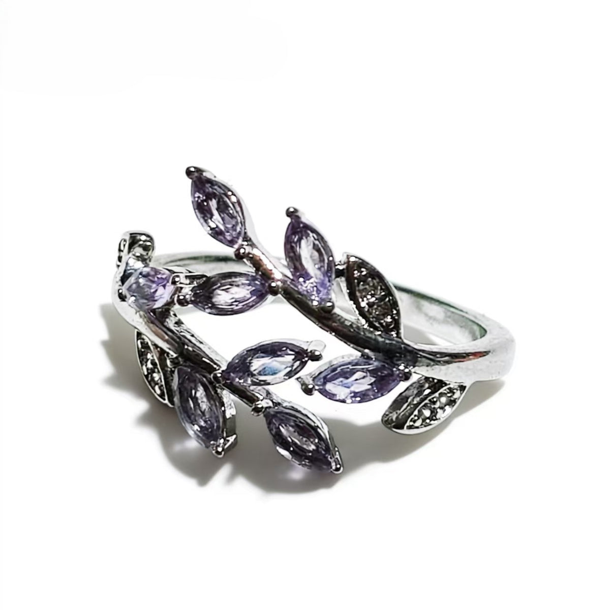 Amethyst Leaves Design Rings Handmade Silver Plated Jewelry
