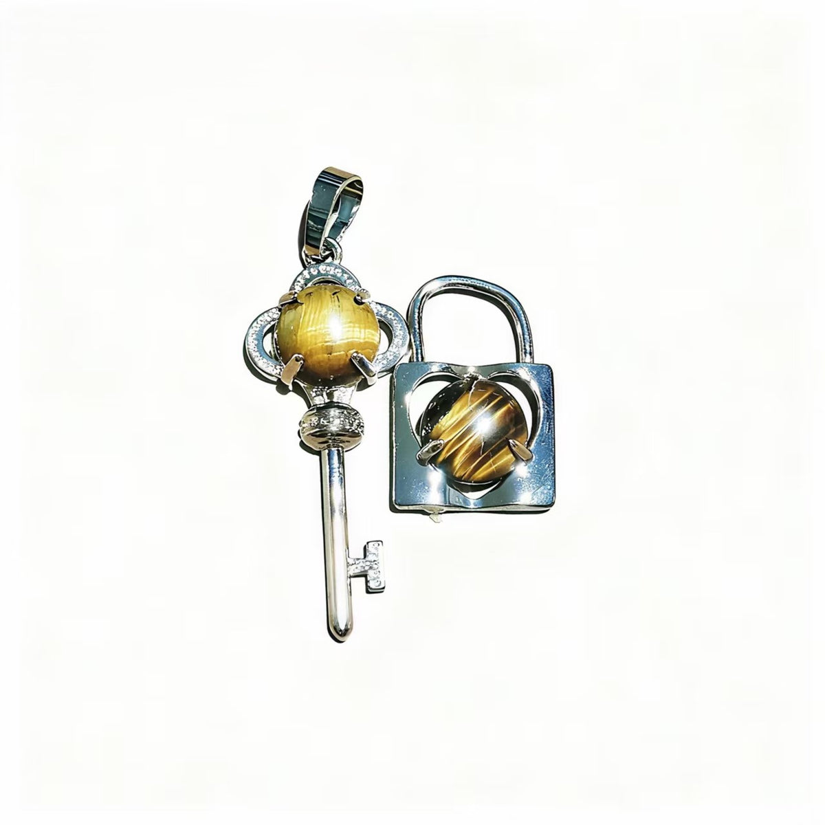 Crystal Concentric Lock Key Couple Pendants Fashion For Necklace