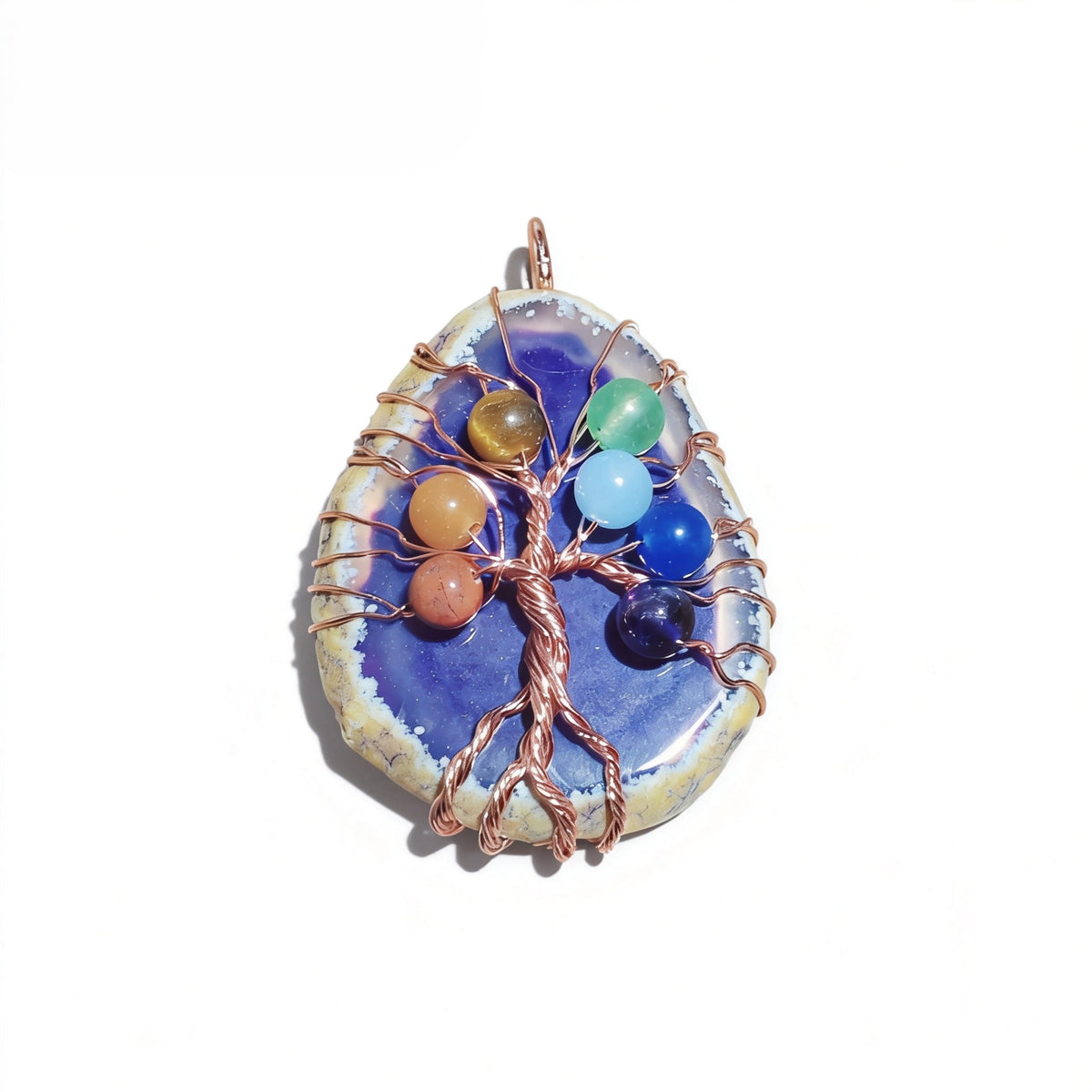 Natural Stone Pendants 7 Chakra Irrgular Agate Tree Of Life Rose Gold Wire Wrap For Jewelry Making Women Necklace