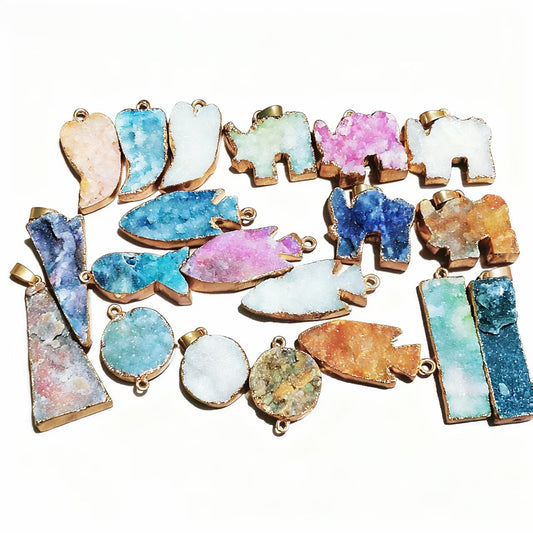 Natural Stone Druzy Agates Pendants for Jewelry Making DIY Necklace