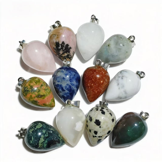 Natural Crystal Water Drop Pendant, Assorted Gemstone Crescent Charms for Jewelry Making