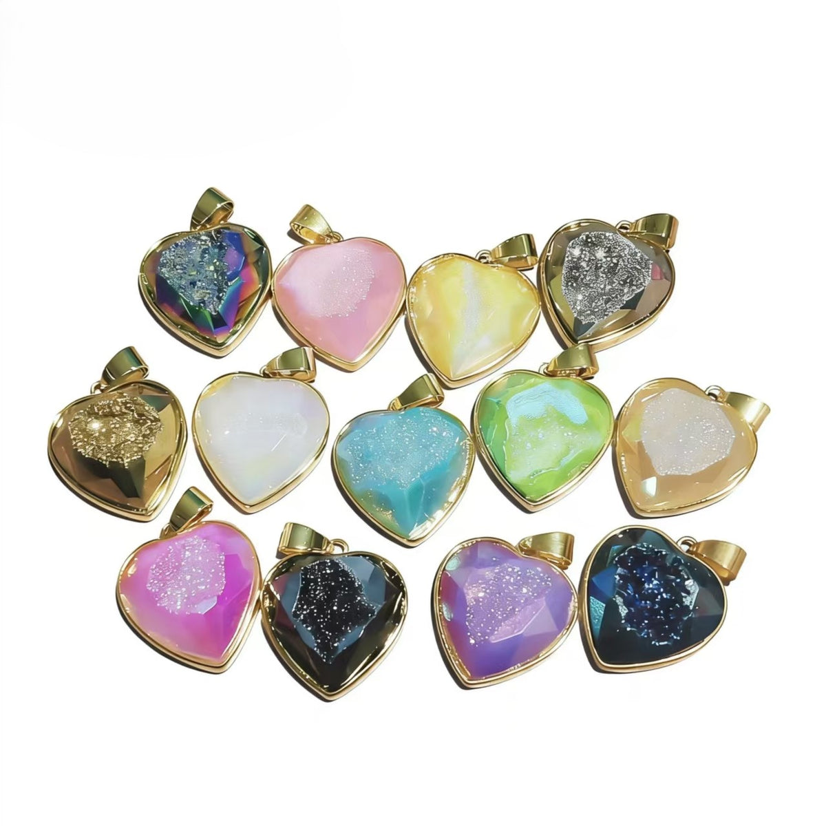 Gold-plated heart cluster pendant, natural cave ore slice geometry pendant