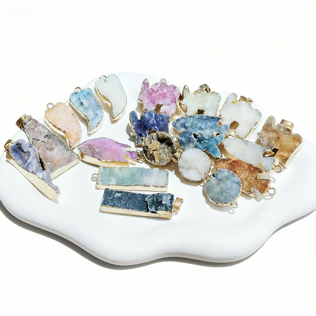 Natural Stone Druzy Agates Pendants for Jewelry Making DIY Necklace