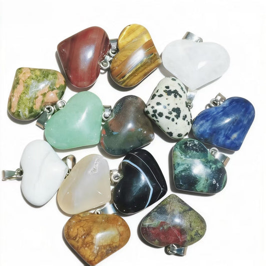 Natural Crystal Heart Shape Pendant, Assorted Gemstone Crescent Charms for Jewelry Making