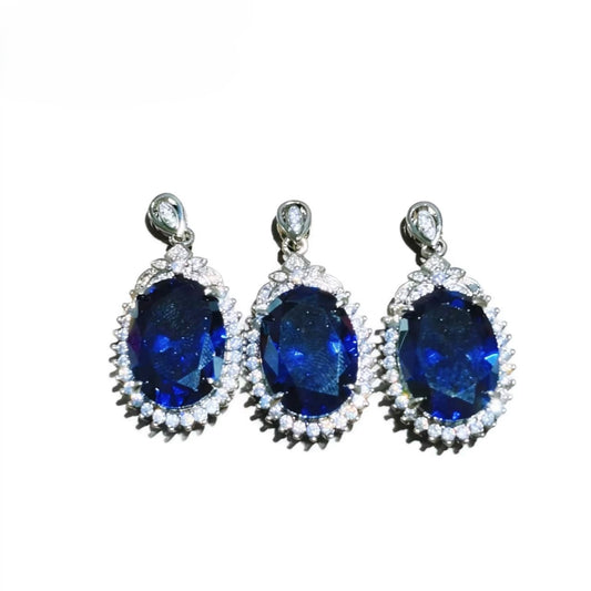 High-end Luxury Oval Seiko Inlay Dark Blue Zircon Pendants Silver-plated Accessories For Women Jewelry Gifts