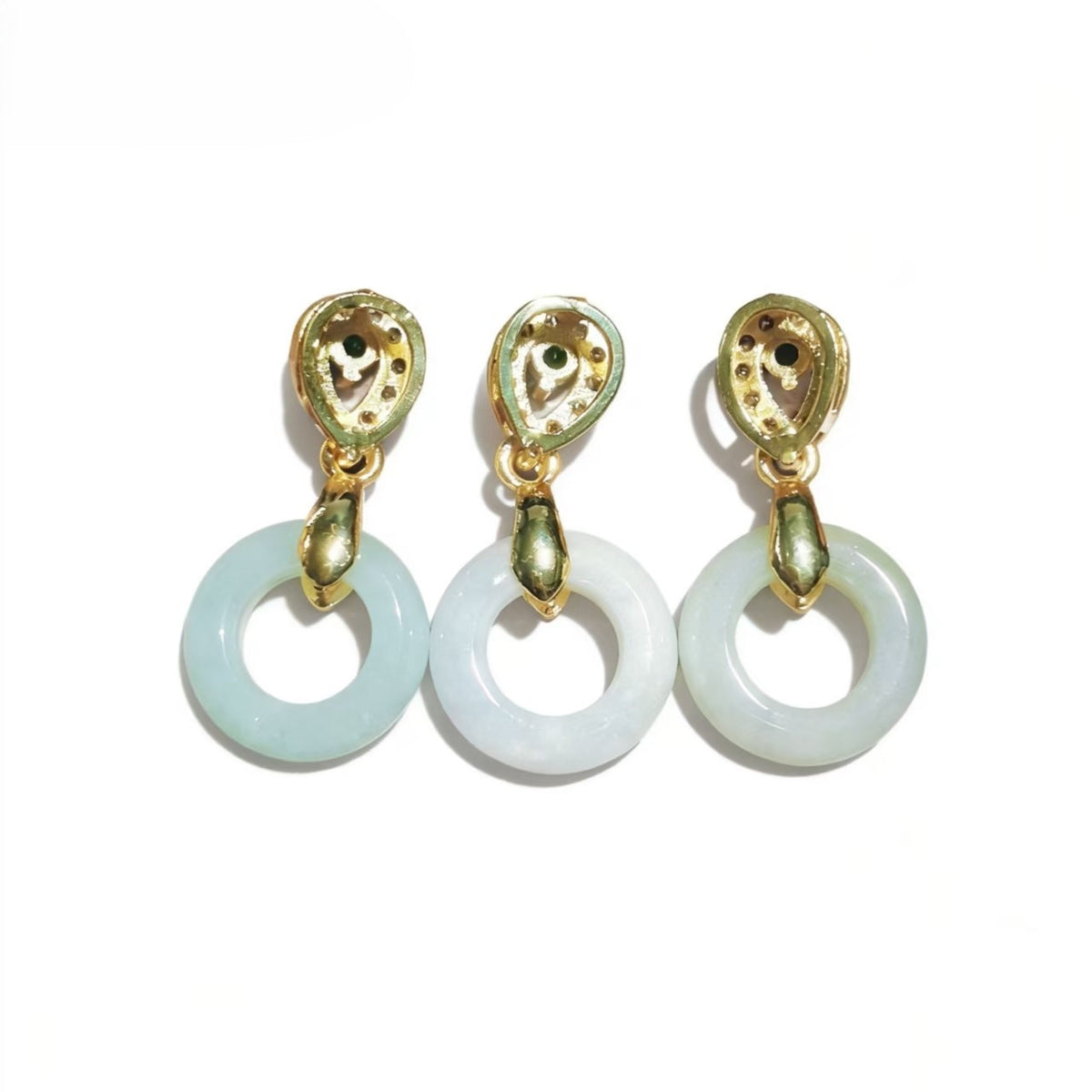 Gold Plated Snake Head Pendant with White Jade Circle and Green Zircon Accent | Luxury Vintage Style Jewelry