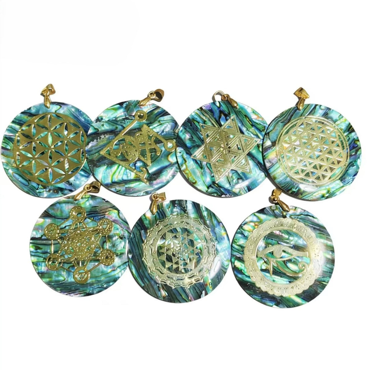 Abalone Shell &Gold Plated Mandala Circle Shape Pendants