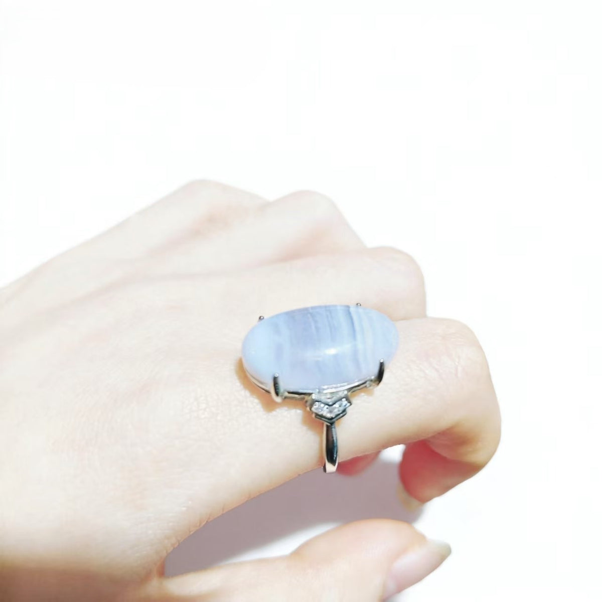 Blue Lace Agate Rings Handmade Oval Cut Silver Plated Jewelry For Women