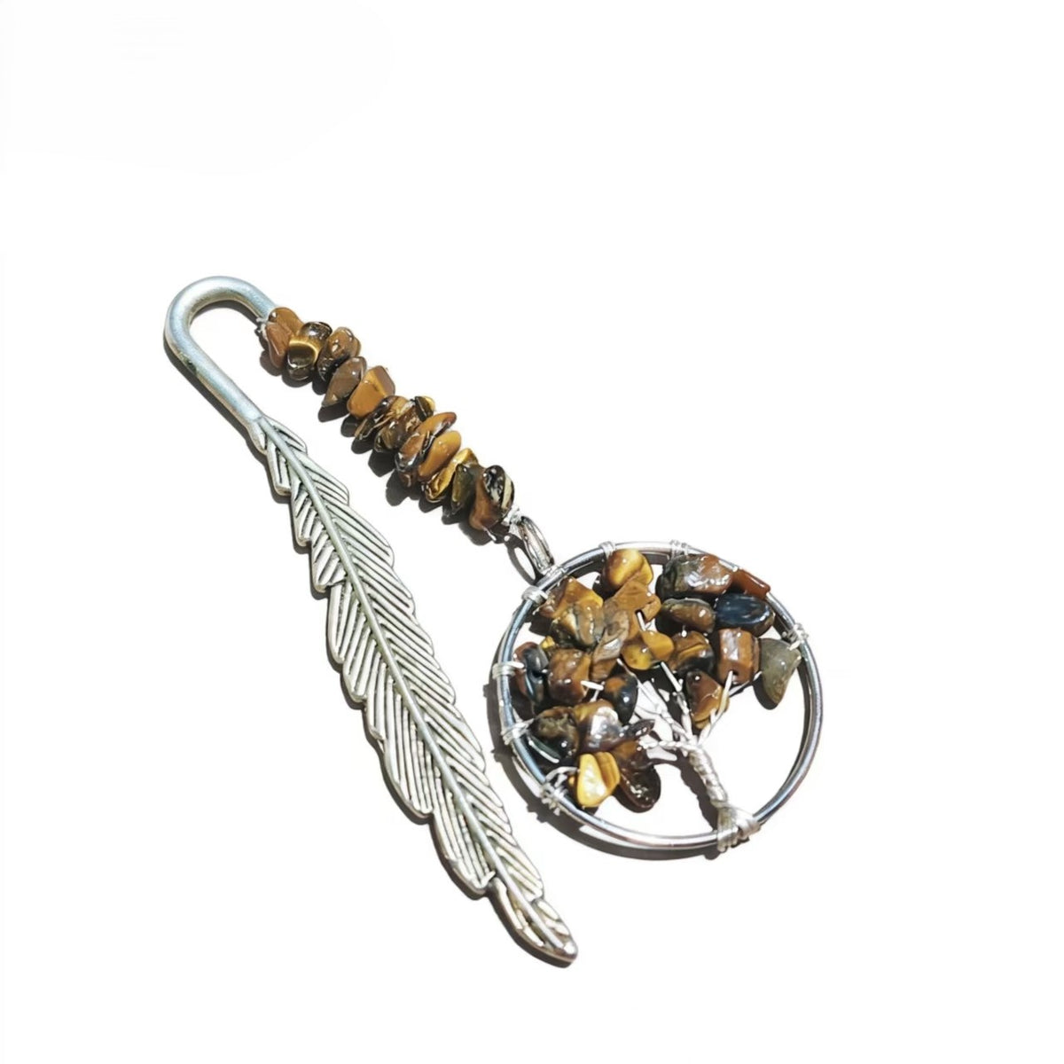 Unique Vintage Metal Feather Bookmarks with 7 Chakra Crystals Healing Stone Beads Life Tree Gifts