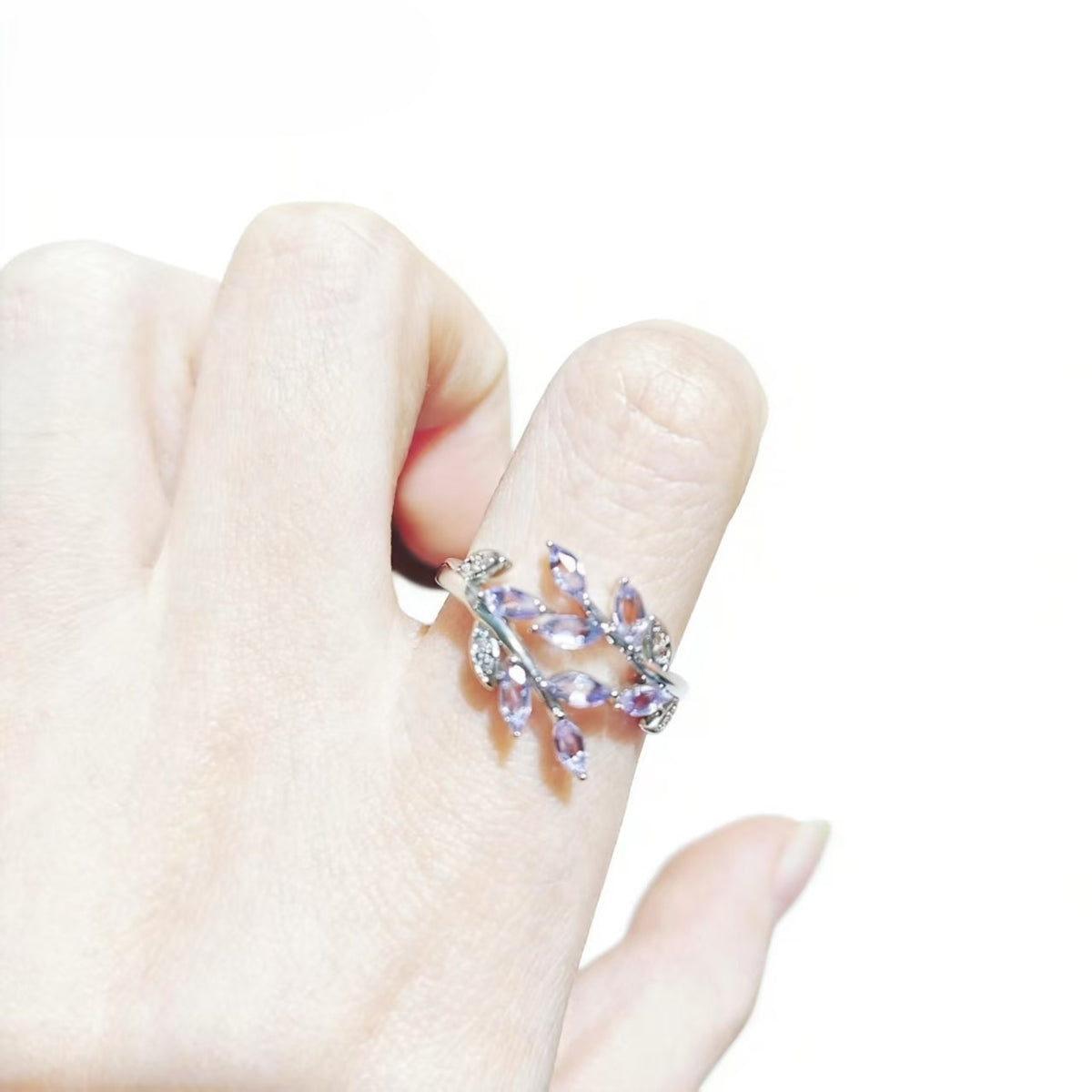 Amethyst Leaves Design Rings Handmade Silver Plated Jewelry