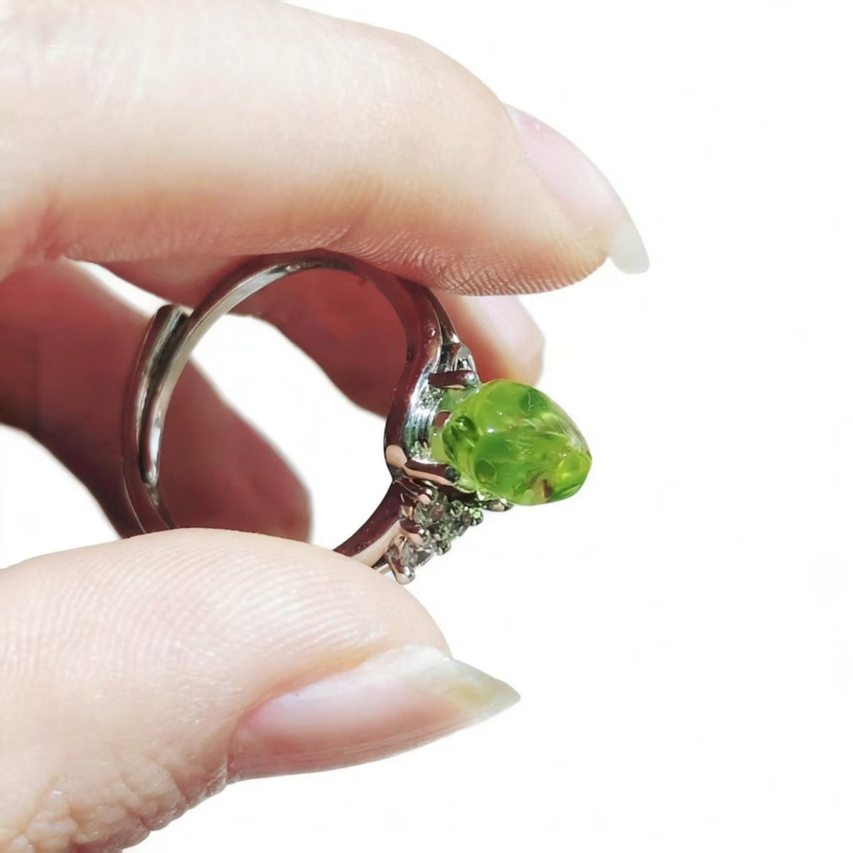Peridot Rings Silver Wire Wrapped for Women Minimalist Ring