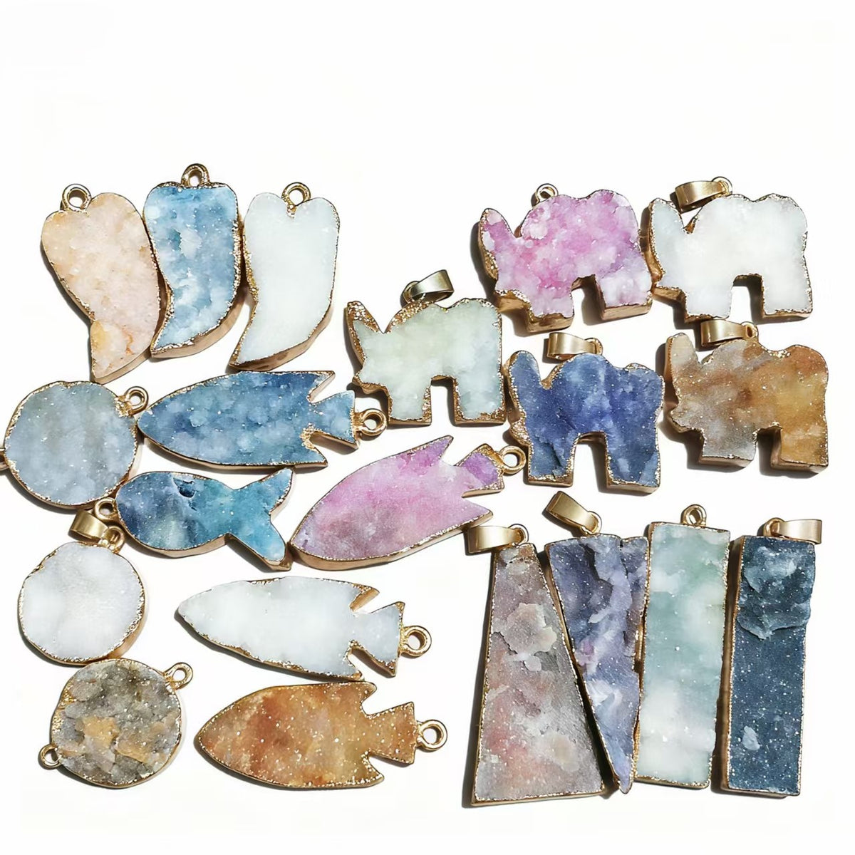 Natural Stone Druzy Agates Pendants for Jewelry Making DIY Necklace