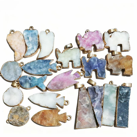 Natural Stone Druzy Agates Pendants for Jewelry Making DIY Necklace