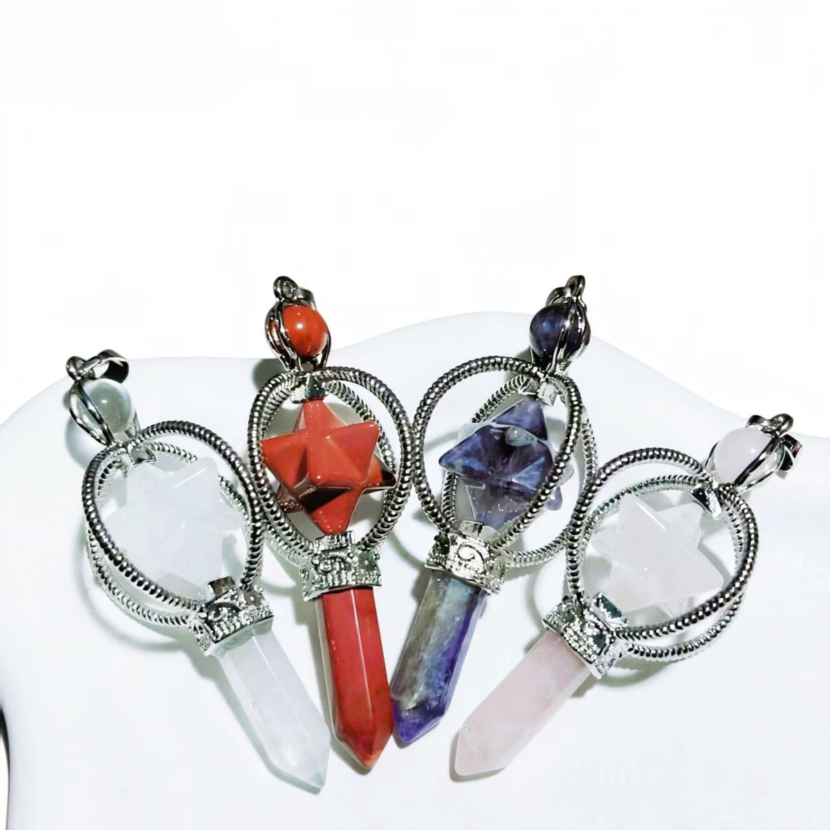 Merkaba Star Hexagon Pillar Pendants Crystal Chain Necklace For Women Men Girls Gifts
