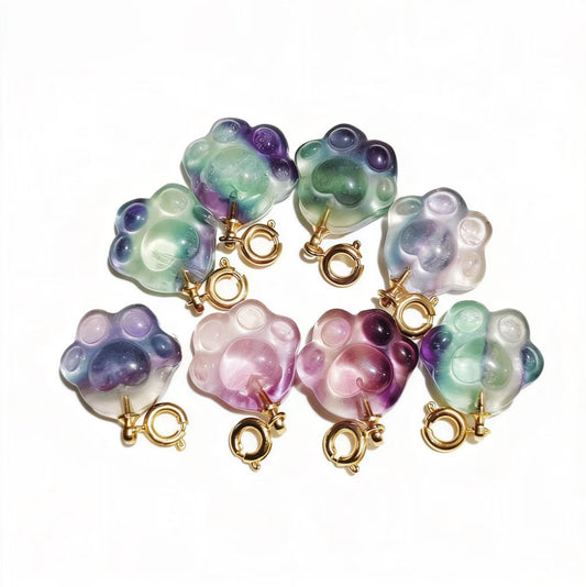 Rainbow Fluorite Cat Paws Pendants Perfect for Cute&Healing Jewelry
