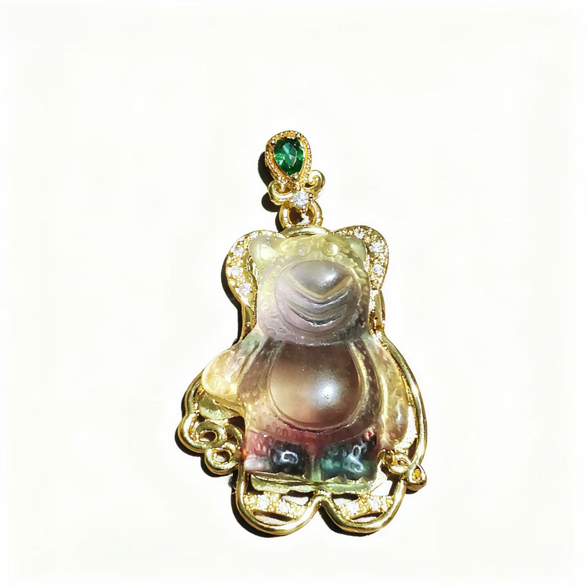 Fluorite Pendants Bear and Flower Shape Golden plated