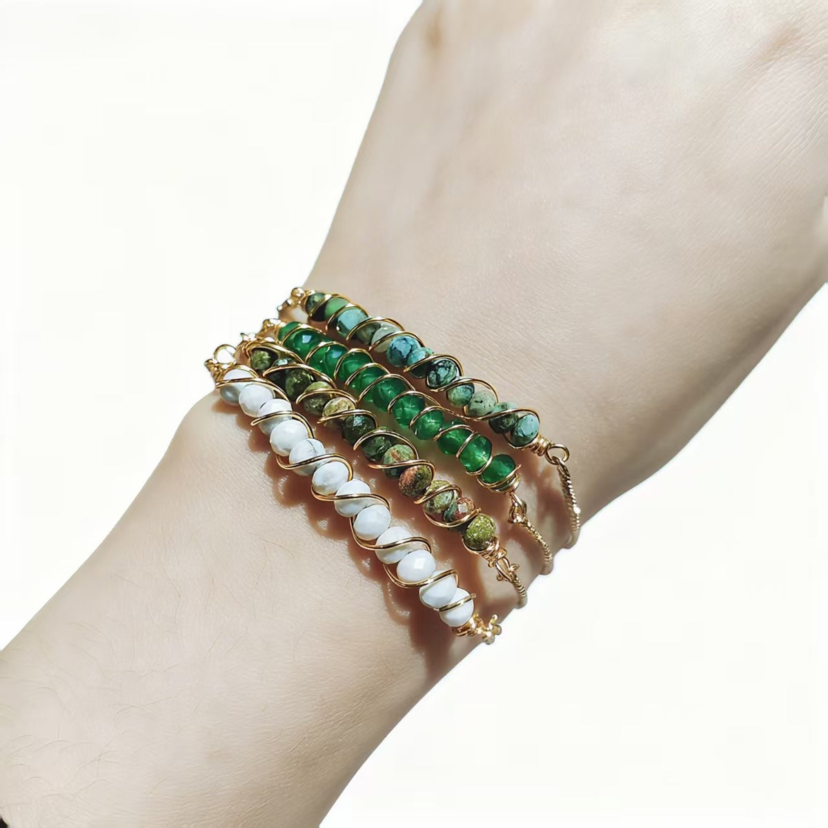 Golden Wired Facted Crystal Beads Bracelet Gifts