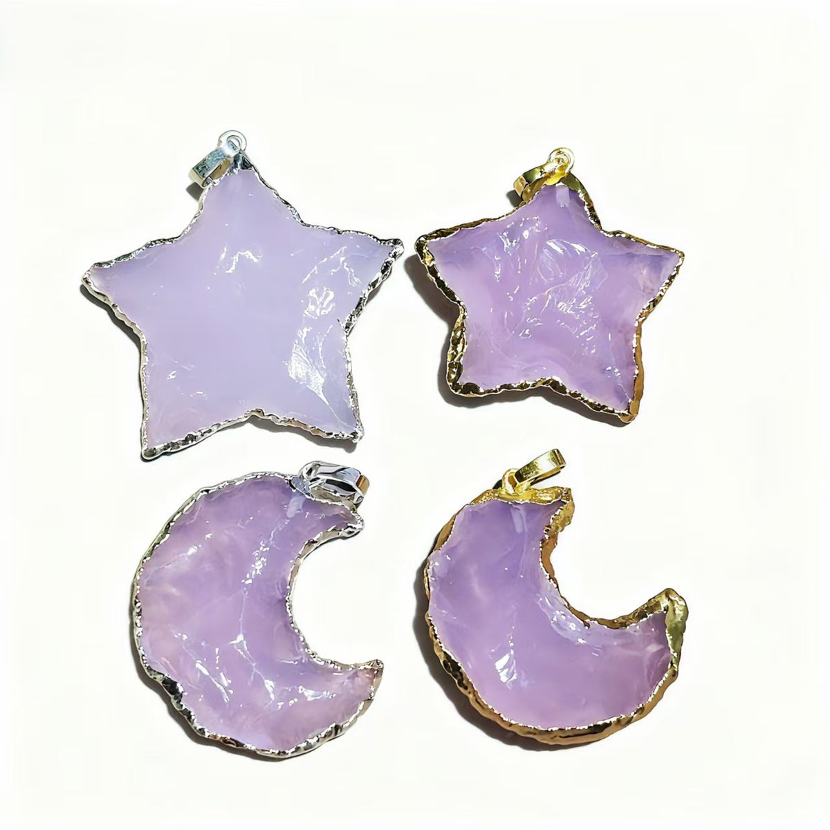 Star And Moon Shape Mozambique Pink Crystal Pendants For Necklace