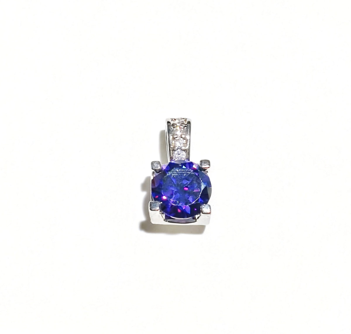 Four-Prong Setting Multi-Color Zircon Pendant, Platinum-Plated Silver Minimalist Necklace Charm