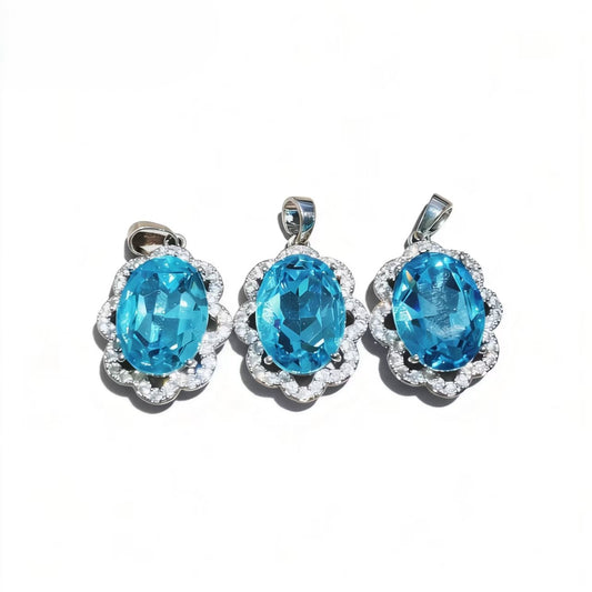 High-end Luxury Oval Seiko Inlay Blue Zircon Pendants Silver Accessories For Women Jewelry Gifts