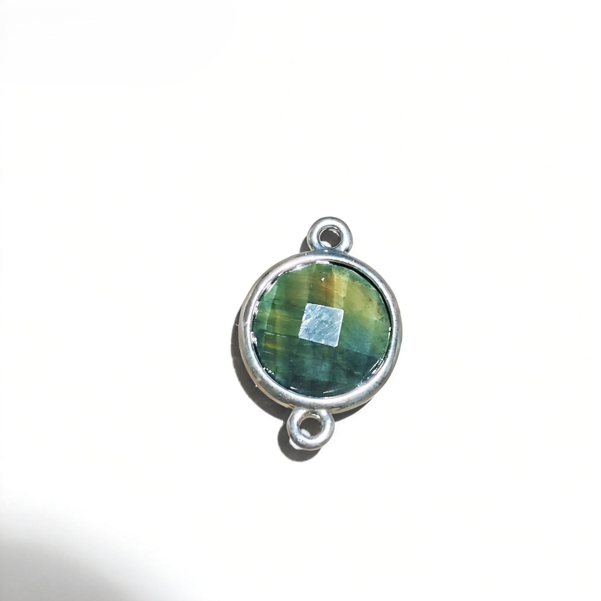1Pc Natural Crystal Facted Round Silver Double Buckle Pendants For DIY Fashion Necklace Accessor