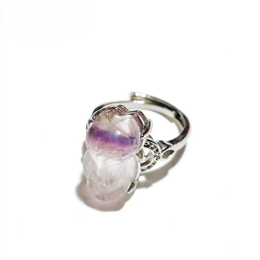 Fluorite Fox Shape Rings Silver Plated Jewelry