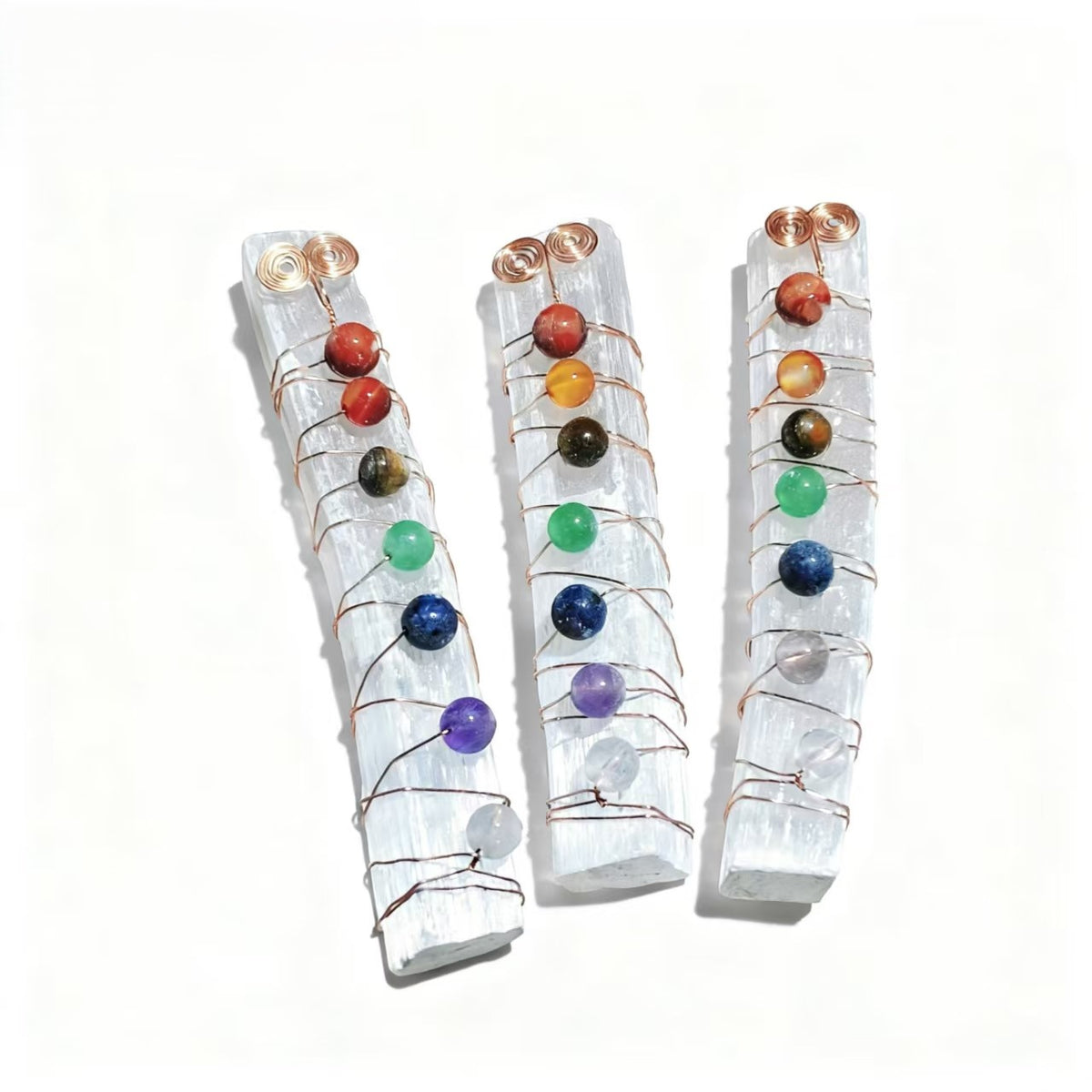 Natural Raw Selenite Stick Stone Pendants for Women Wire Wrapped 7 Chakra Crystal White Color