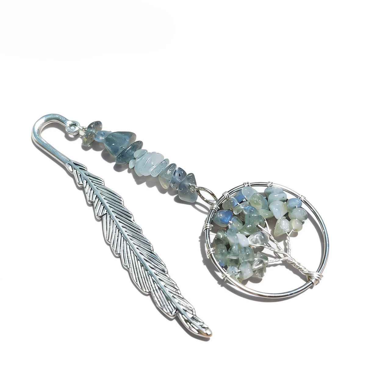 Unique Vintage Metal Feather Bookmarks with 7 Chakra Crystals Healing Stone Beads Life Tree Gifts