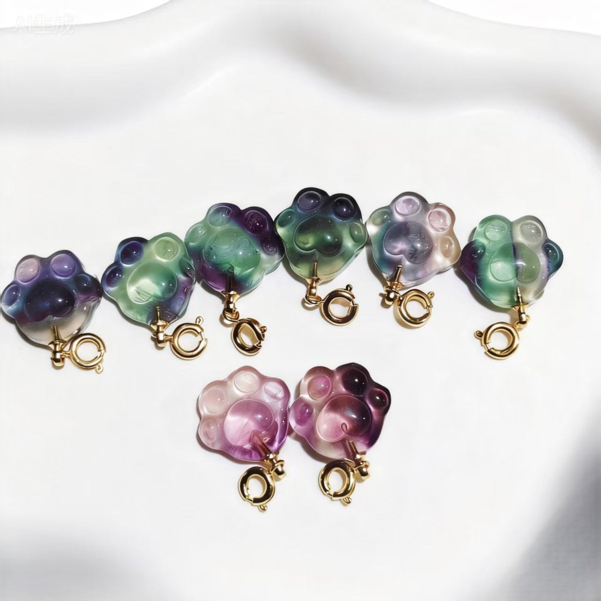 Rainbow Fluorite Cat Paws Pendants Perfect for Cute&Healing Jewelry
