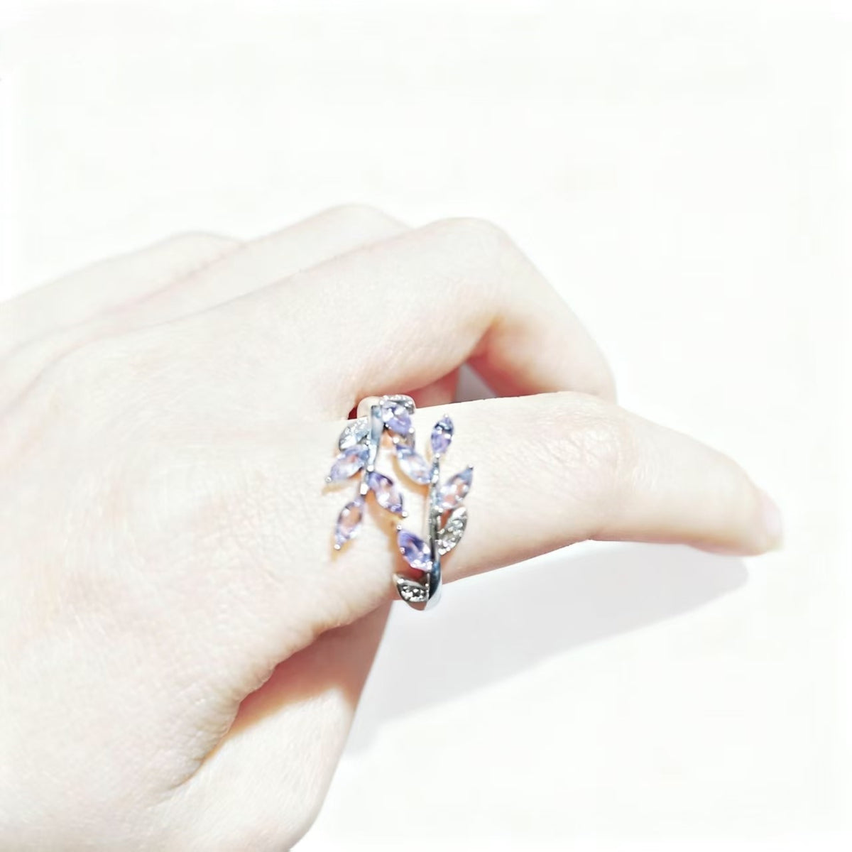Amethyst Leaves Design Rings Handmade Silver Plated Jewelry